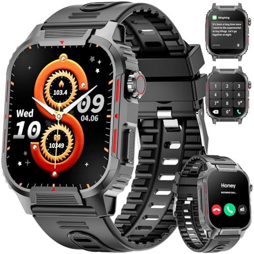 LZUEFK Smart Watch, 2.02” HD Big Screen Smart Watches for Men with Answer and Make Call/Heart Rate/Sleep/DIY Dial Fitness Watch, 100+ Sports Modes Step Calorie Activity Trackers for Android iOS Black