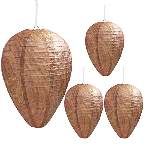 4 Pack Wasp Nest Decoy Hanging Wasp Deterrent for Wasps Hornets Yellow Jackets