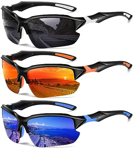 DioKiw 3PACK Sports Polarized Sunglasses for Men Cycling Running Fishing UV400 Protection Sun Glasses Lightweight Half Frame Goggles