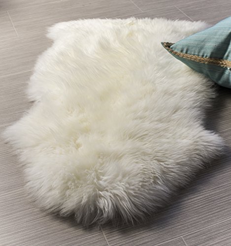 Super Area Rugs Genuine New Zealand Fluffy Sheepskin Rug for Bedroom Living Room, Natural, Large 2' x 3' Single Pelt Sheep Skin Rug