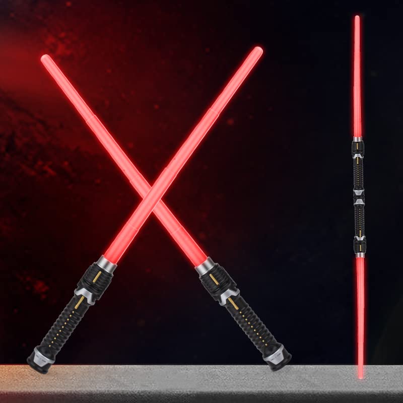 Yeshaku 2 in 1 Button Pop-up Light-Emitting Saber, Retractable Lightsaber Set, LED Dual Laser, Children's Realistic Handle for The Galaxy Warrior, Cool Laser Saber Two-Player Battles (RED)