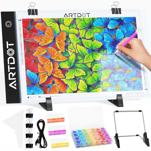 ARTDOT A4 LED Light Pad for Diamond Painting Kits for Adults, USB Powered Adjustable Brightness Diamond Art Light Board with Accessories