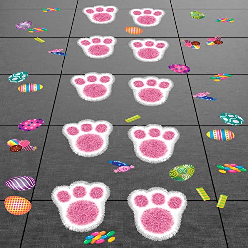 Easter Decorations Bunny Footprints Kit – 80 Total Paw Print Egg & Candy Floor Decals