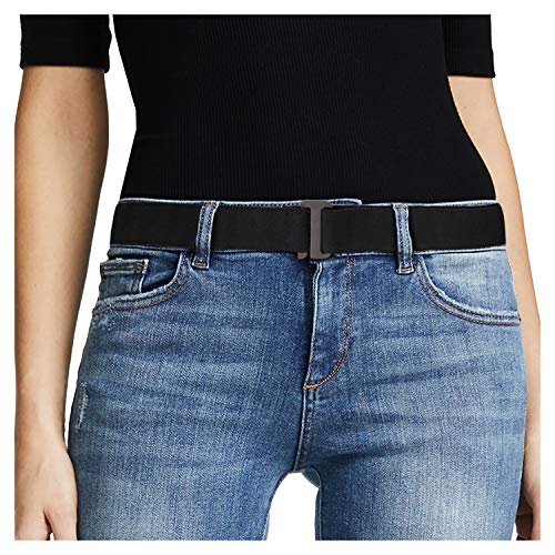JASGOOD No Show Women Stretch Belt Invisible Elastic Web Strap Belt with Flat Buckle for Jeans Pants Dresses