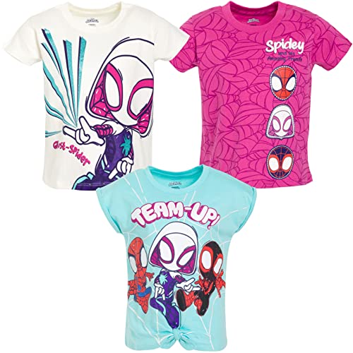 Marvel Ghost-Spider Spidey and His Amazing Friends Toddler Girls 3 Pack T-Shirts White/Blue/Pink 4T