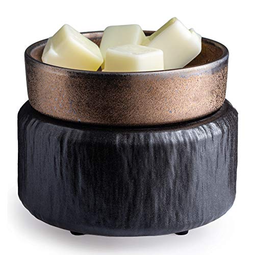 CANDLE WARMERS ETC 2-in-1 Candle and Fragrance Warmer for Warming Scented Candles or Wax Melts and Tarts with to Freshen Room, Primitive Black and Bronze