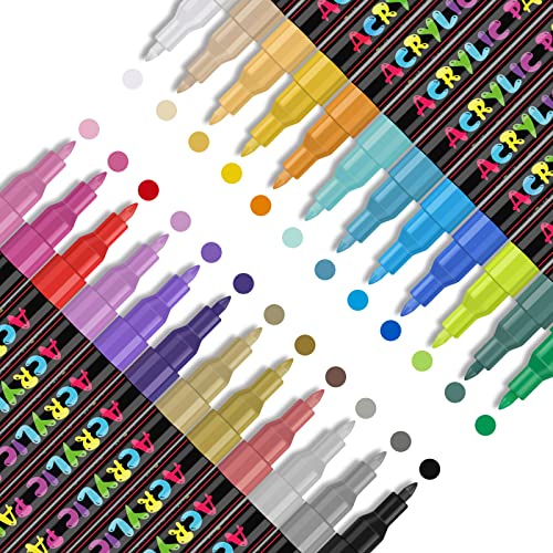 IVSUN 24 Colors Premium Extra Fine Point Acrylic Paint Marker Pens for Wood, Canvas, Stone, Rock Painting, Glass, Ceramic Surfaces, DIY Crafts Making Art Supplies (24PCS (0.7mm))