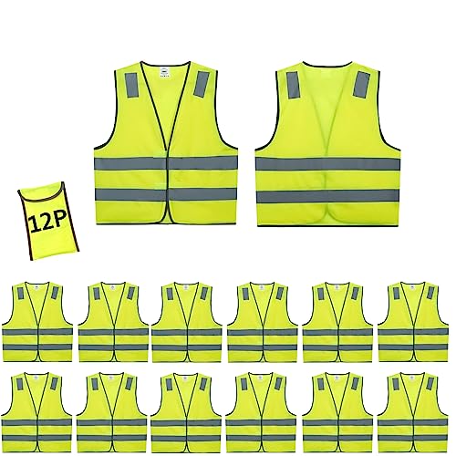 Lavori-AK Safety Vests 10 Pack Bulk - Yellow Reflective High Visibility Construction ANSI Class 2 Work Vests for Men,Woman,Hi Vis Mesh and Neon Silver Strip