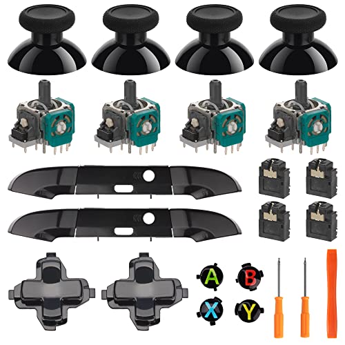 Repair Kit for Xbox One S/X Controller, Thumbsticks, 3D Analog Joysticks, LB RB Bumper, Dpad, ABXY Buttons, Headphone Jack, Replacement Parts for Xbox One Controller(Model: 1708)(Black ABXY)