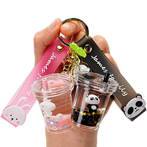 YOU WIZV Liquid Keychain, Kawaii Cute Boba Tea Keychain Accessories for Backpacks, Adorable Key Chain for Girls, Women, Daughters, Sister - Set of 2