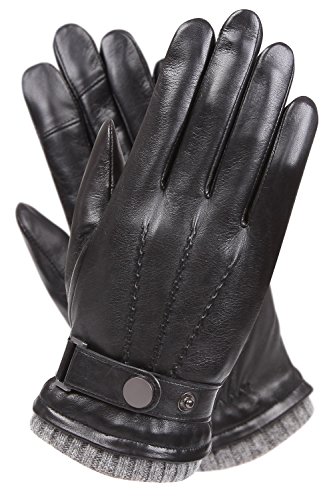 WARMEN Men's Texting Touchscreen Winter Warm Leather Driving Gloves (8.5, Black)