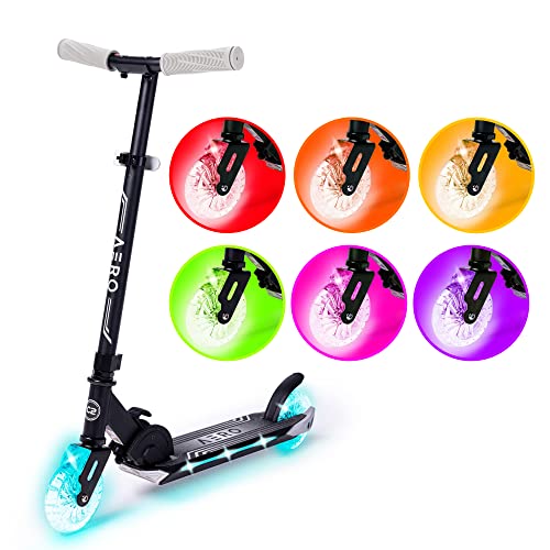 Aero C2 Wheel Kick Scooter for Kids Ages 5-7 or 5-8 or 6-10 or 6-12 with Dynamic Lights, Foldable and Height Adjustable, Scooters for Boys and Girls 6 Years and up with Light up Clear Wheels and Deck