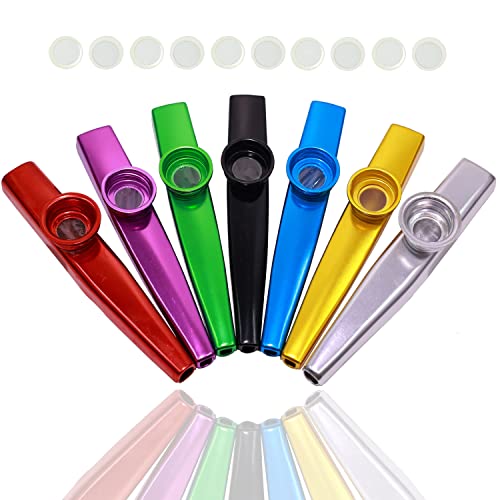 Fartime 7 Pcs Metal Kazoos With 20Pcs Kazoo Flute Diaphragms,Musical Instruments,Good Gift for Kids,A Good Companion for Ukulele, Violin, Guitar,Piano Keyboard.