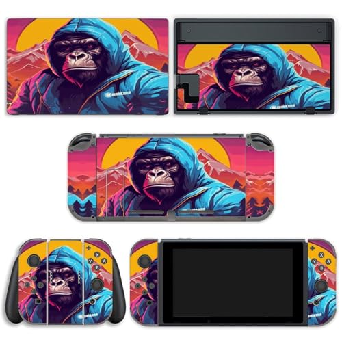 AoHanan Gorilla Wearing Hoodie Mountains Switch Skin Wrap Vinyl Decal Sticker Full Set Compatible with Game Switch Standard