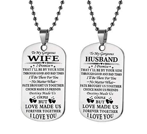 BYONDEVER Valentine's Day Dog Tag Lettering Pendant Couple Necklace Stainless Steel Ball Bead Chain Jewelry Gifts for Wife Husband