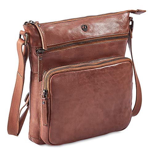 Crossbody Bags for Women Real Leather Purse Handmade Vintage Crossover Shoulder Pocketbook (Cognac Washed Vintage)