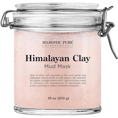 MAJESTIC PURE Himalayan Clay Mud Mask for Face and Body Exfoliating and Facial Acne Fighting Mask - Reduces Appearance of Pores, 10 oz