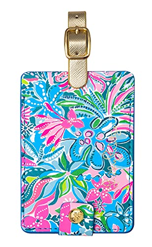 Lilly Pulitzer Leatherette Luggage Tag with Secure Strap, Colorful Suitcase Identifier for Travel, Golden Hour
