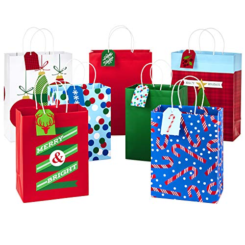 Hallmark Christmas Assorted Gift Bag Bundle with Mix-n-Match Gift Tags, Traditional (Pack of 7 : 3 Large 13', 4 Medium Gift Bags 9'; 7 Gift Tags)