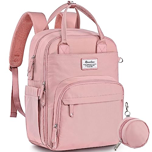 RUVALINO Diaper Bag Backpack, Multifunction Travel Back Pack for Girls, Maternity Baby Changing Bags with Changing Pad for Mom, Large Capacity, Waterproof and Stylish, Pink