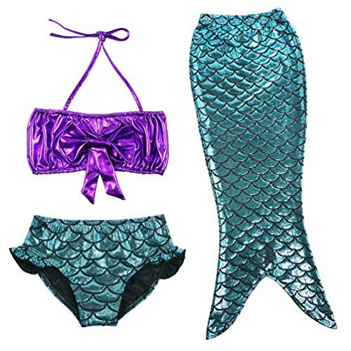 TFJH E 3PCS Kids Girls Fancy Princess Swimmable Mermaid Tail Set, Dark Blue, 4-5Years(Tag No 110)