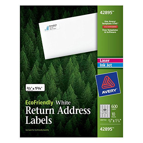 Avery eco - friendly Retrun Address Labels, White, 0.66 x 1.75 inches, Pack of 600 (42895)