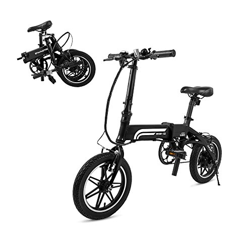 Swagtron Swagcycle EB-5 Lightweight Aluminum Folding Electric Bike with Pedals, Black, 58cm/Medium