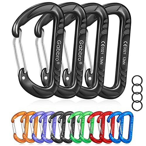 Gabbro Carabiner Clip Heavy Duty 2697lbs, 4 PCS 3' Large Lightweight Aluminum Caribeaners with Keychain Hook Ring Black