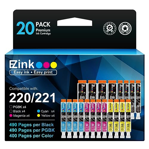 E-Z Ink (TM Compatible Ink Cartridge Replacement for Canon PGI220 PGI-220 CLI221 CLI-221 to use with MX870 MX860 MP620 MP560 MP980 (4 Large Black, 4 Cyan, 4 Magenta, 4 Yellow, 4 Small Black) 20 Pack