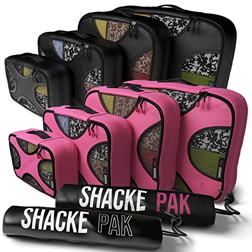 Shacke Pak - 5 Set Packing Cubes with Laundry Bag (Pure Black) & Shacke Pak - 5 Set Packing Cubes with Laundry Bag (Precious Pink)