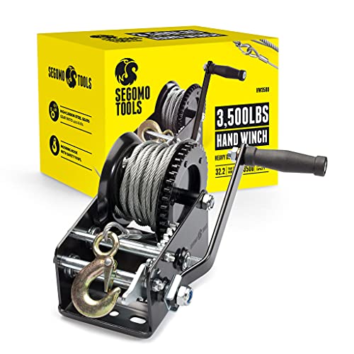 Segomo Tools Heavy Duty 3500 Pound Manual Two Way Ratchet 32.2 Ft Long Wire Hand Crank Winch | Handwinch | Hand Winch | Pulley Hand Crank | Boat Winch Pulley | Hand Pulley Crank