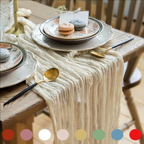 Gauze Table Runner 142 in Long 12 ft Bulk Ivory Nude Cheesecloth Table Runner - Table Cloth for Wedding Decor, Rustic Table Runner Boho Chick Rustic Wedding Table Decor - Long Table Runner for Wedding