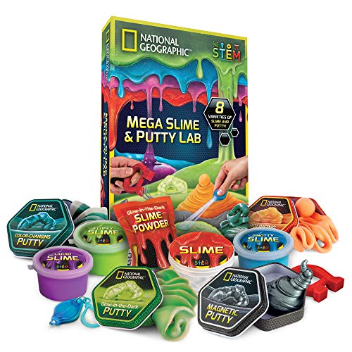 NATIONAL GEOGRAPHIC Mega Slime & Putty Lab Kit - 4 Slimes & 4 Putties Including Magnetic, For Boys & Girls, Sensory Toy & Science Kit (Amazon Exclusive)