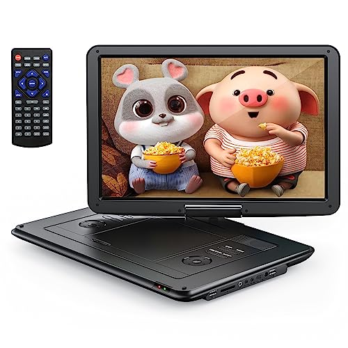 YOTON 17.5' Portable DVD Player with 15.5' HD Swivel Screen for Car and Kids, 4-6 Hours Working Time with Built-in Battery, Dual Stereo Speakers, USB/SD/AV/Audio/Gamepad Support [Not Support Blu-Ray]
