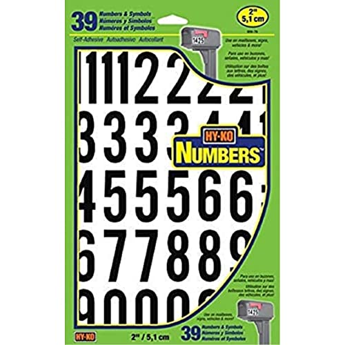 Hy-Ko Products MM-7N Self Adhesive Vinyl Numbers 2' High, Black & White, 39 Pieces