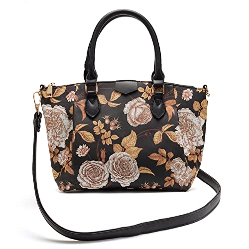 Womens Shoulder Purses and Handbags with Removeable Cross Body Multi Strap and Sunflower Print Dumpling Shape Design (Black) Large