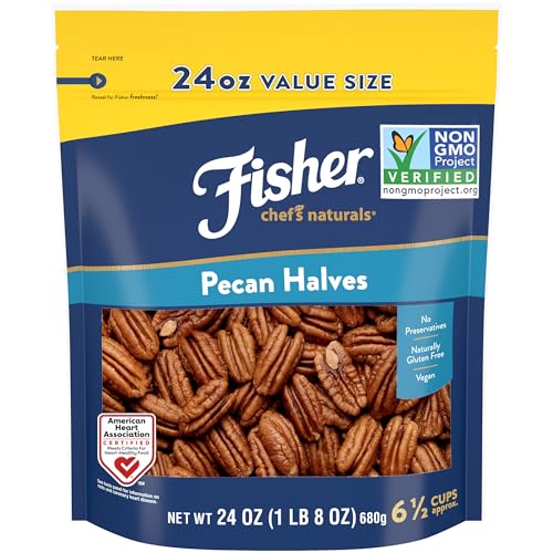 Fisher Chef's Naturals Pecan Halves 24oz Resealable Bag, Unsalted Raw Nuts for Cooking, Baking & Snacking, Vegan Protein, Keto Snack, Gluten Free