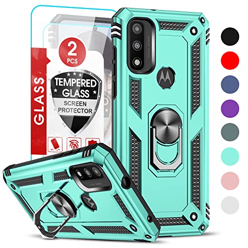 LeYi for Moto G Pure Phone Case/Motorola G Play 2023 Case, G Power 2022 Case with 2 Pcs Tempered Glass Screen Protector, [Military-Grade] Case Cover with Magnetic Kickstand for Motorola G Pure, Mint
