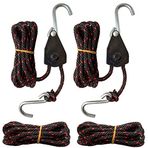 Sentry Ratchet Kayak and Canoe Bow and Stern Tie Downs 1/4' Grow Light Heavy Duty Adjustable Rope Hanger (2-Pack)