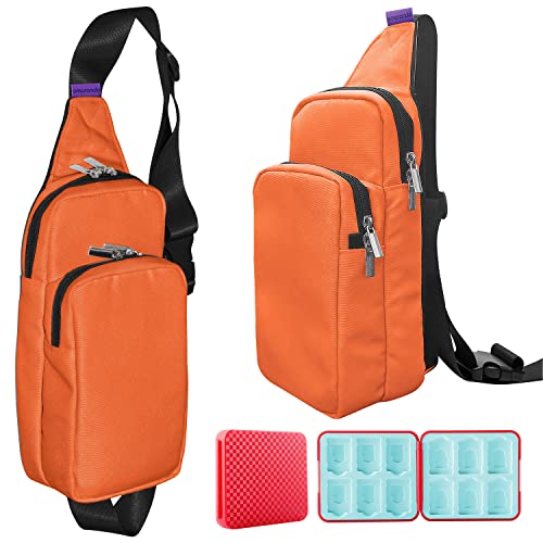 omarando Crossbody Travel Bag for Steam Deck,Shoulder Bag for Switch,with Switch Game Card Case,Storage 12 Game Cards & 12 Micro SD Card (Orange Red)