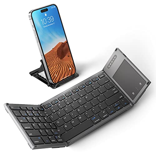 Samsers Foldable Bluetooth Keyboard with Touchpad, Full-Size Wireless Folding Holder, Rechargeable Portable Travel for iOS Android Windows Mac OS, Support 3 Devices (BT5.1 x 3)