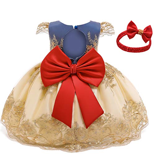 NNJXD Baby Girls Formal Dress Bowknot Baptism Embroidery Tutu Dress with Headwear Size (90) 12-24 Months Yellow 1(with Headwear)