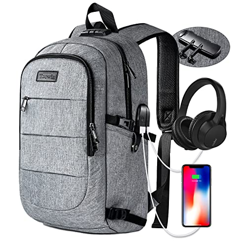 Laptop Backpack for unisex,Anti Theft Water Resistant Travel Work Backpack with USB Charging and Lock 15.6 Inch Computer Bag, Grey