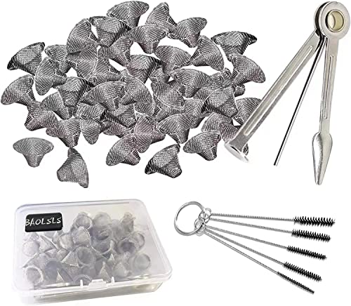 BAOLSLS 50 Pieces Pipe Screens,Apply Size for 0.5 to 0.75in,100% Stainless Steel Mesh,with 3 in 1 Small Portable Cleaning Tool and Brush and Box