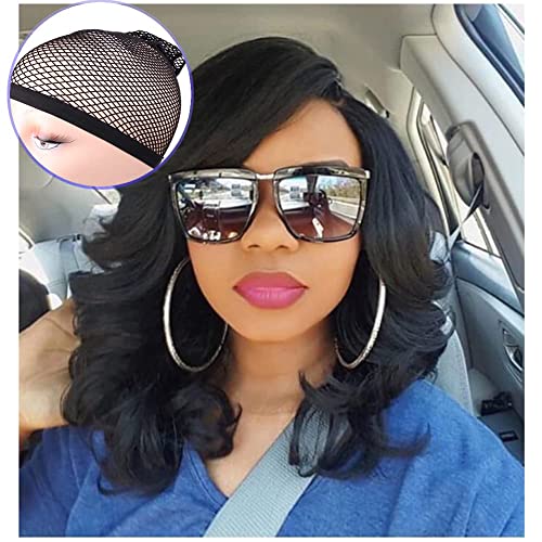 Lady Miranda Loose Wave Lace Part Wig Pure Color Nature Curly Synthetic Heat Resistant Weave Full Wigs for Women(Black)