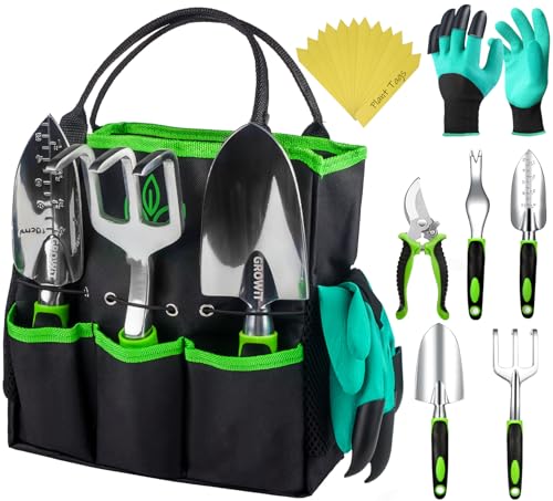 Heavy Duty Garden Tools 10 Pieces Set - Rust Proof, Durable Gardening Supplies Gifts for Women Men Mom or Dad - Ergonomic Gardening Hand Tools - Garden Gifts for Mom and Dad