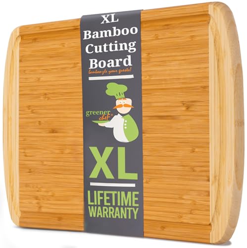 GREENER CHEF 18 Inch Extra Large Bamboo Cutting Board with Lifetime Replacements - Wood XL Cutting Boards for Kitchen - Organic Wooden Butcher Block and Chopping Board for Meat and Vegetables