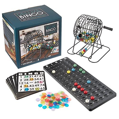 Royal Bingo Supplies Deluxe Bingo Game + Free Expansion Set 50 Premium Cards, 300 Vibrant Chips, 75 Calling Balls, 6” Bingo Cage - Premium Bingo Set for Large Groups and Parties