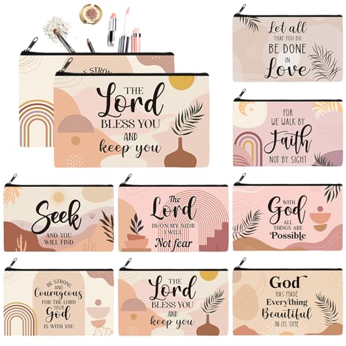 Talltalk 8 Pcs Christian Cosmetic Bags Inspirational Bible Verse Pencil Pouch Motivational Gifts with Prayers Double Sided Makeup Bags with Zipper Religious Christmas Gifts for Friends(Elegant)