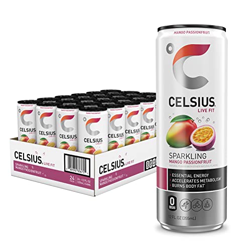 CELSIUS Sparkling Mango Passionfruit, Functional Essential Energy Drink, 12 Fl Oz (Pack of 24)